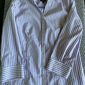 Purple and White Striped Button-Up Shirt